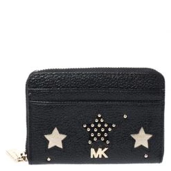 Michael Kors Black Studded Leather Star Zip Around Coin Purse For Women