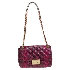 Michael Kors Pink Python Embossed Leather Sloan Flap Shoulder Bag For Women