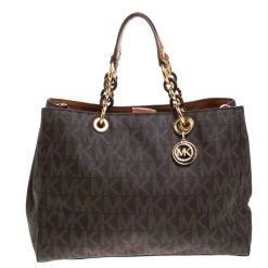 MICHAEL Michael Kors Brown Signature Coated Canvas Large Cynthia Tote For Women