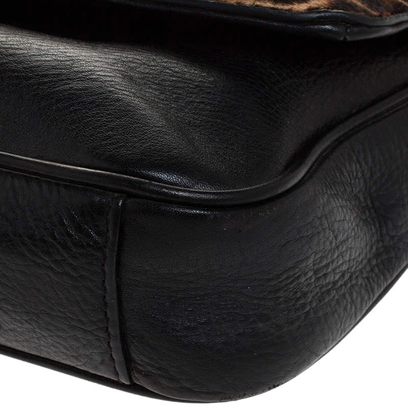 MICHAEL Michael Kors Black Leopard Print Calfhair And Leather Buckle Flap Shoulder Bag For Women - Image 11