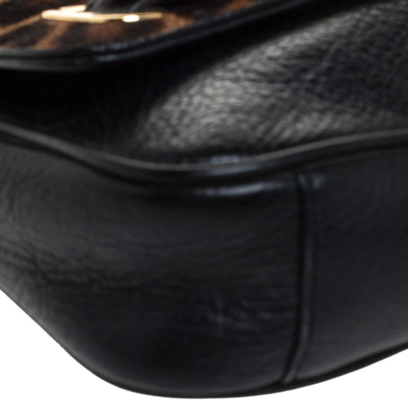 MICHAEL Michael Kors Black Leopard Print Calfhair And Leather Buckle Flap Shoulder Bag For Women - Image 10