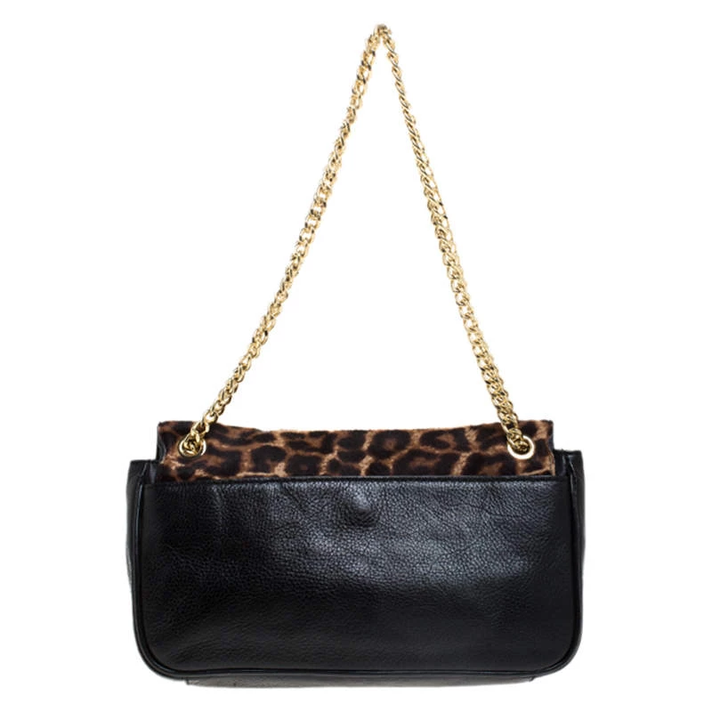 MICHAEL Michael Kors Black Leopard Print Calfhair And Leather Buckle Flap Shoulder Bag For Women - Image 4