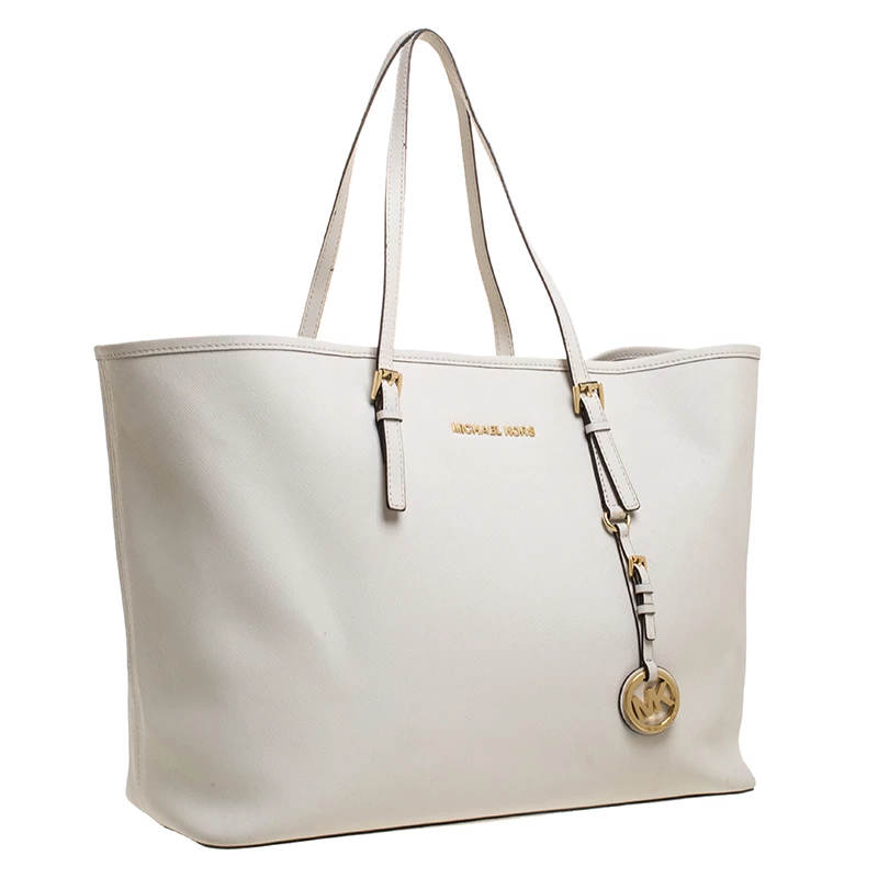 Michael Kors Cream Leather Jet Set Travel Tote For Women - Image 3