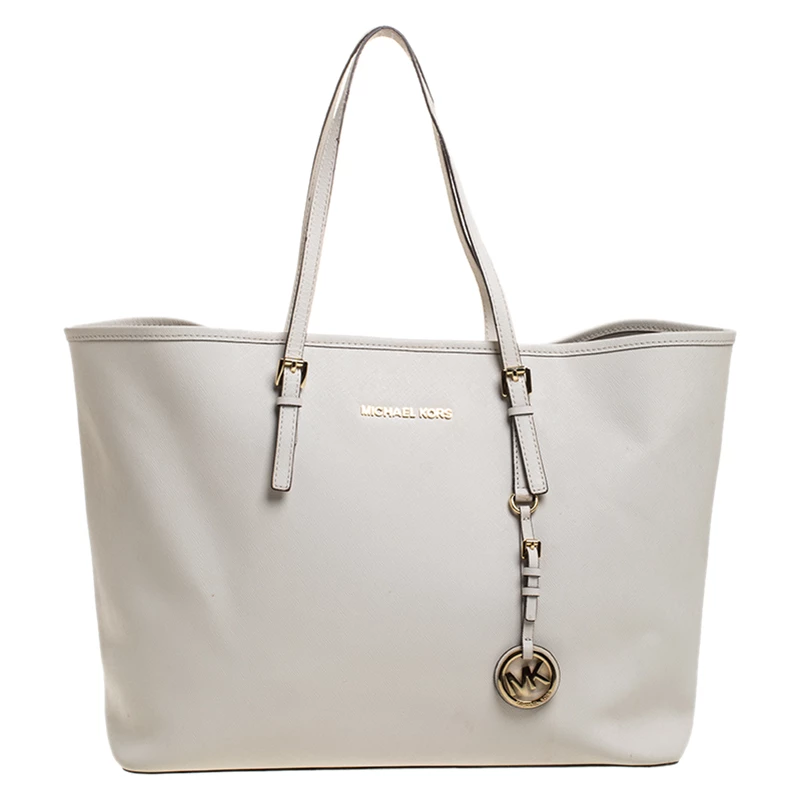 Michael Kors Cream Leather Jet Set Travel Tote For Women