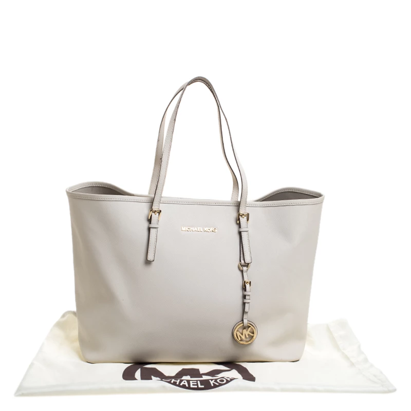 Michael Kors Cream Leather Jet Set Travel Tote For Women - Image 11