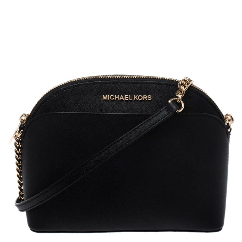 Michael Kors Black Leather Medium Dome Crossbody Bag For Women