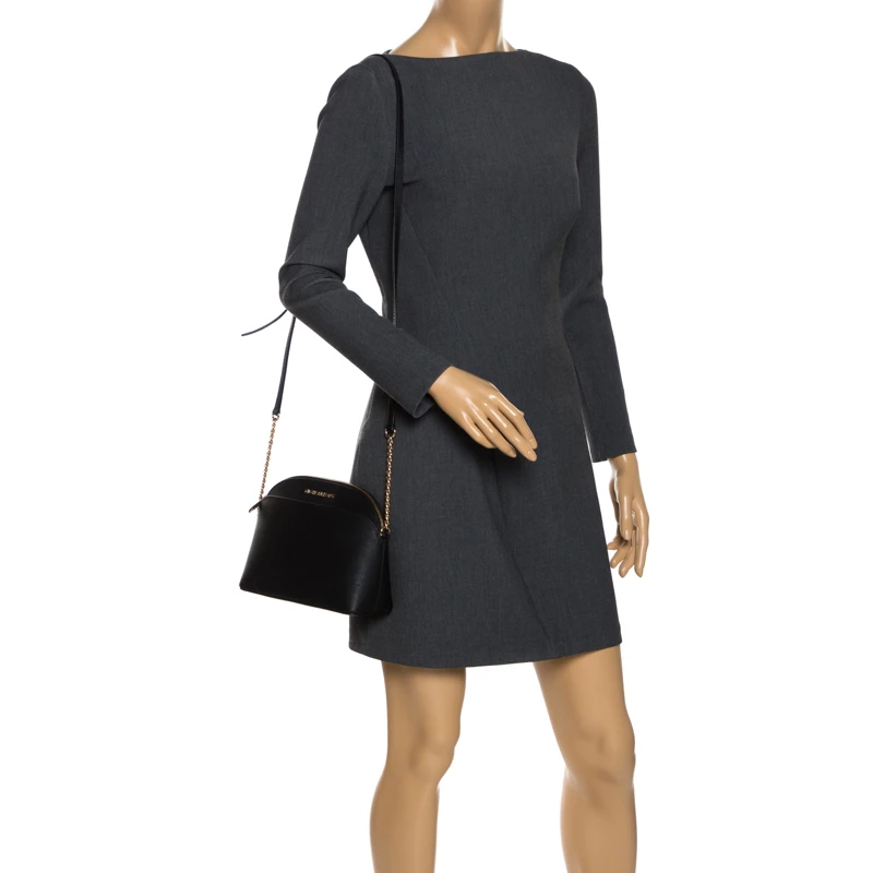 Michael Kors Black Leather Medium Dome Crossbody Bag For Women - Image 2