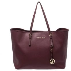 Michael Kors Burgundy Leather Jet Set Tote For Women