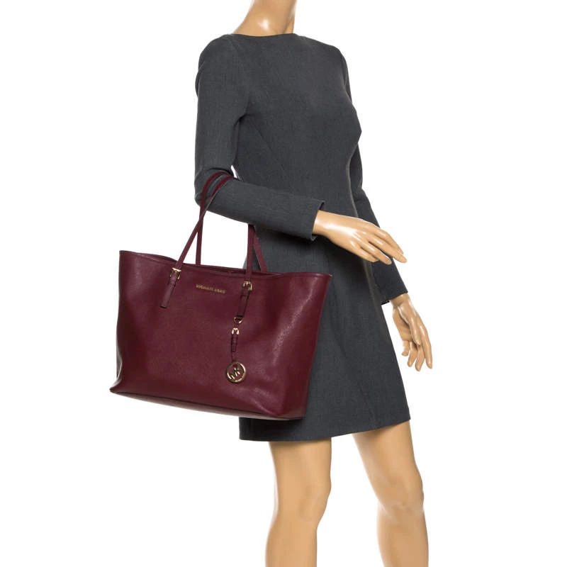 Michael Kors Burgundy Leather Jet Set Tote For Women - Image 2