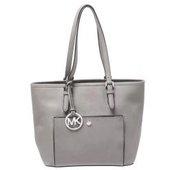 MICHAEL Michael Kors Grey Leather Snap Pocket Tote For Women