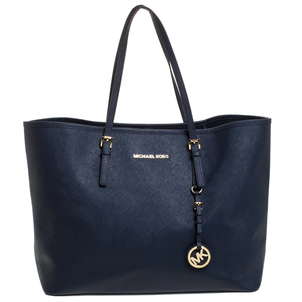 Michael Kors Navy Blue Leather Jet Set Travel Tote For Women