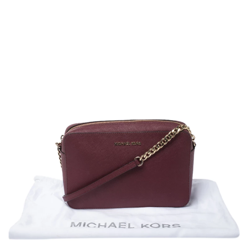 Michael Kors Micheal Kors Burgundy Leather Jet Set Crossbody Bag For Women - Image 9