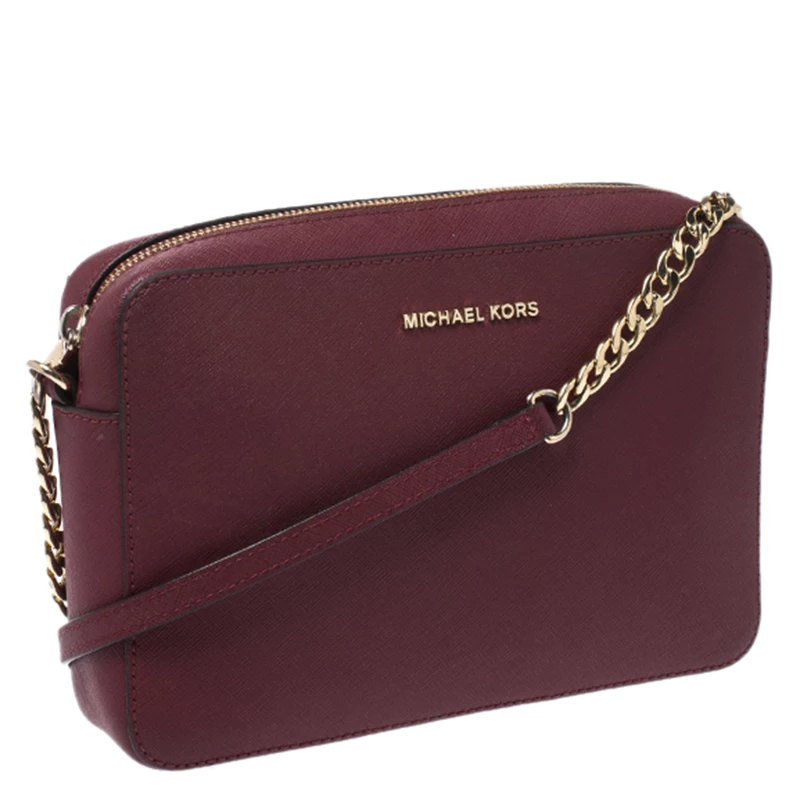 Michael Kors Micheal Kors Burgundy Leather Jet Set Crossbody Bag For Women - Image 3