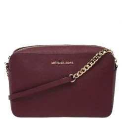 Michael Kors Micheal Kors Burgundy Leather Jet Set Crossbody Bag For Women