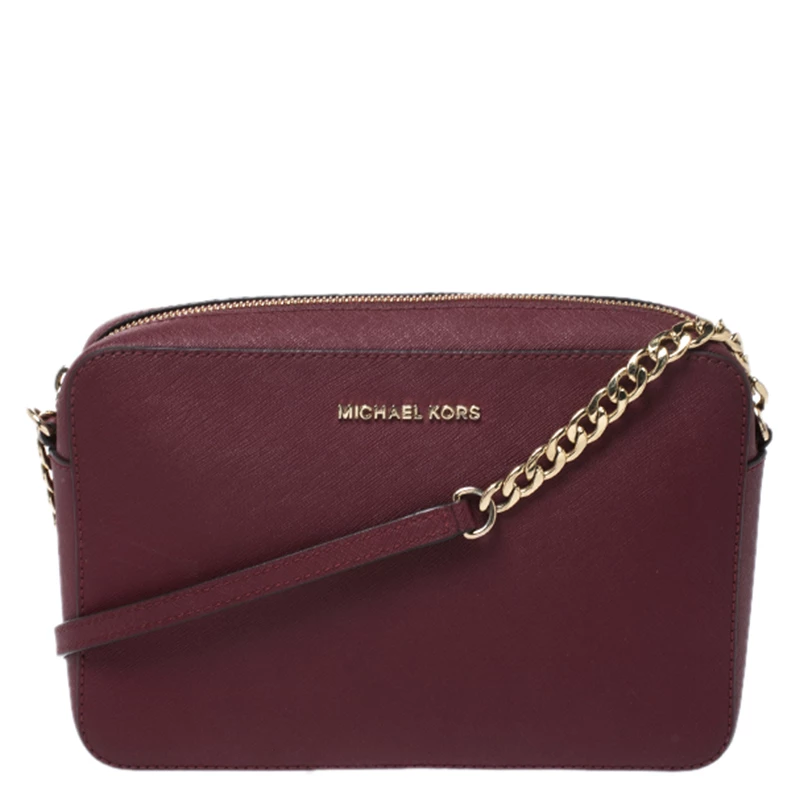 Michael Kors Micheal Kors Burgundy Leather Jet Set Crossbody Bag For Women