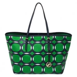 Michael Kors Green Coated Canvas Jet Set Deco Travel Tote For Women