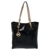 Michael Michael Kors Black Monogram Patent Leather Jet Set North South Tote For Women