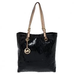 Michael Michael Kors Black Monogram Patent Leather Jet Set North South Tote For Women