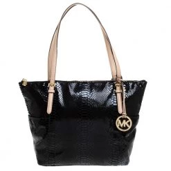 Michael Michael Kors Black Python Embossed Leather Top Zip Jet Set Tote For Women