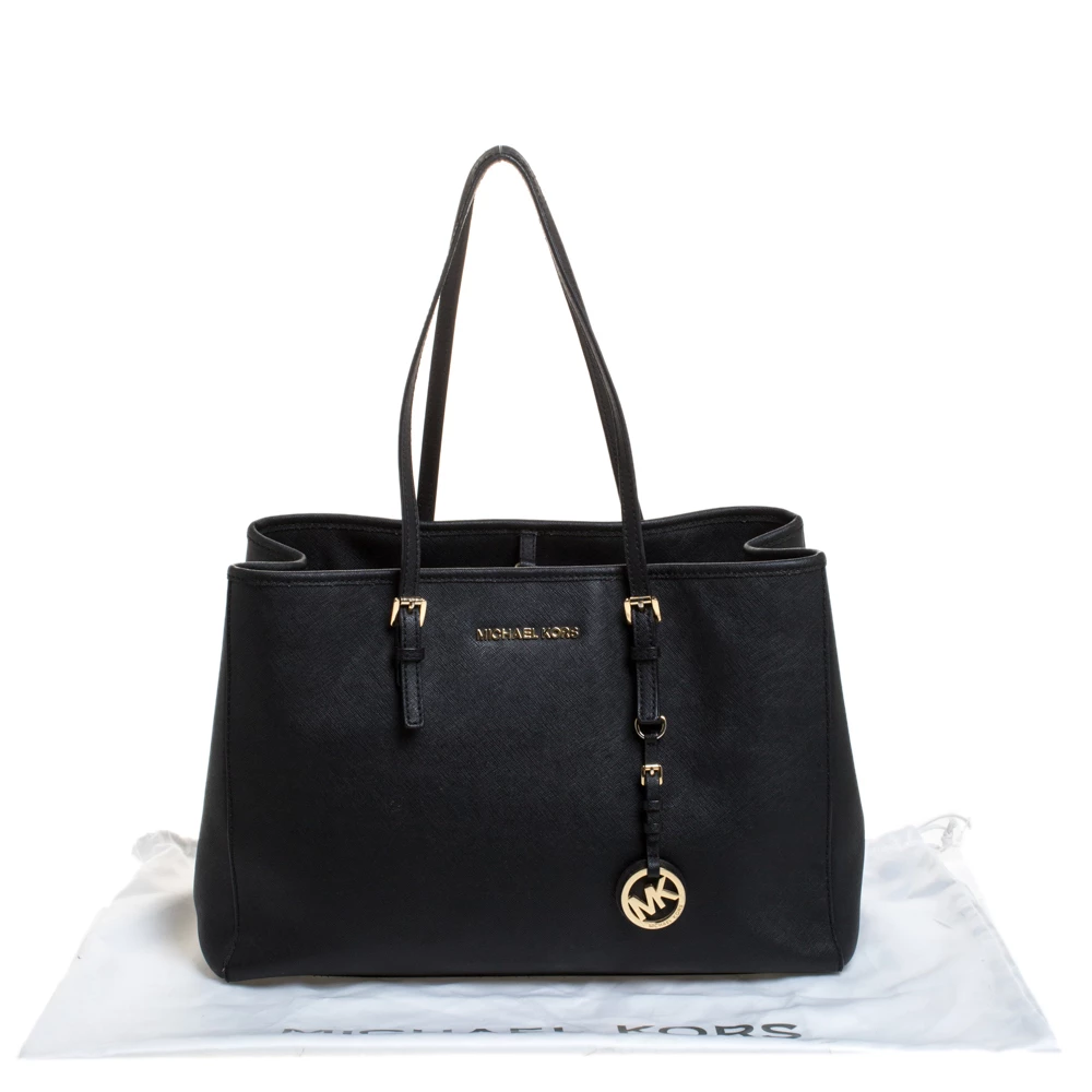 MICHAEL Michael Kors Black Leather Jet Set Travel Tote For Women - Image 9