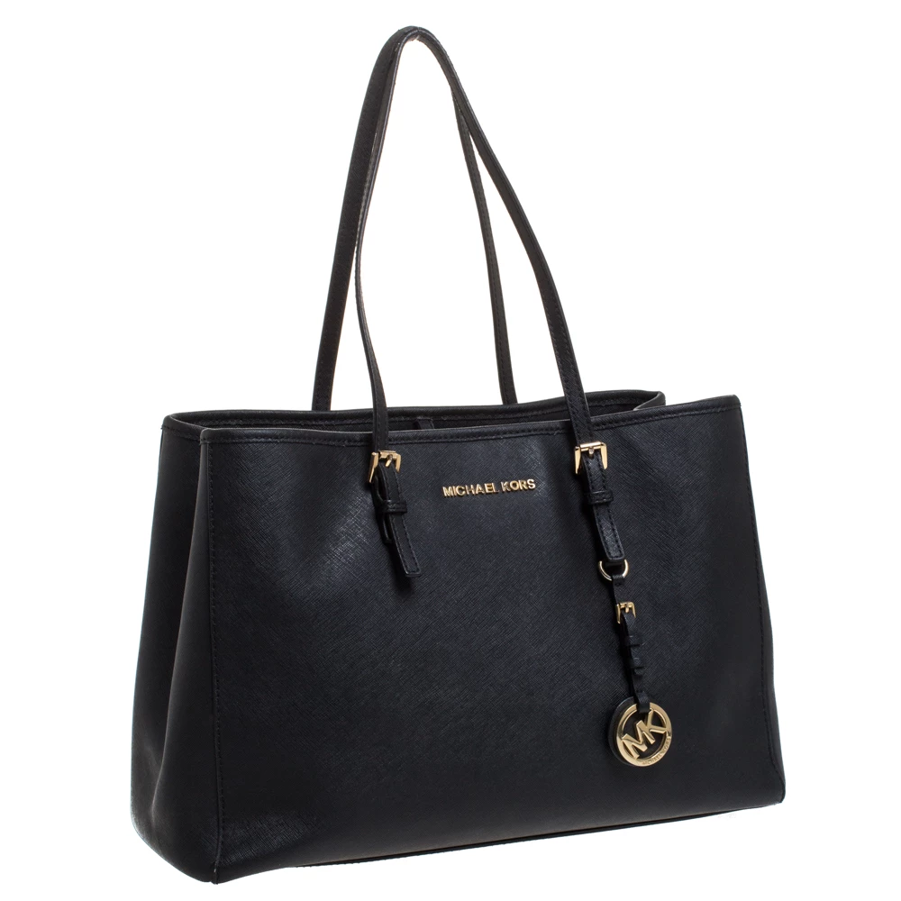 MICHAEL Michael Kors Black Leather Jet Set Travel Tote For Women - Image 3