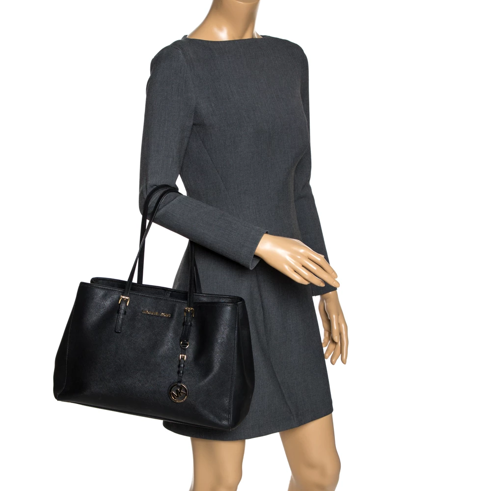 MICHAEL Michael Kors Black Leather Jet Set Travel Tote For Women - Image 2