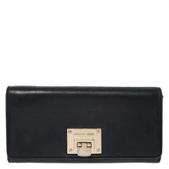 Michael Kors Black Leather Flap Continental Wallet For Women