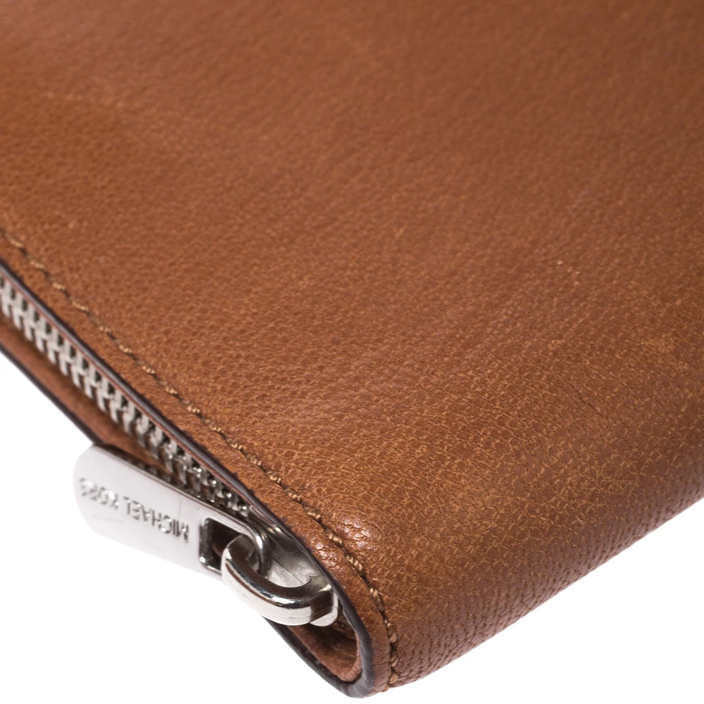 Michael Kors Brown Leather Hamilton Zip Around Wallet For Women - Image 11