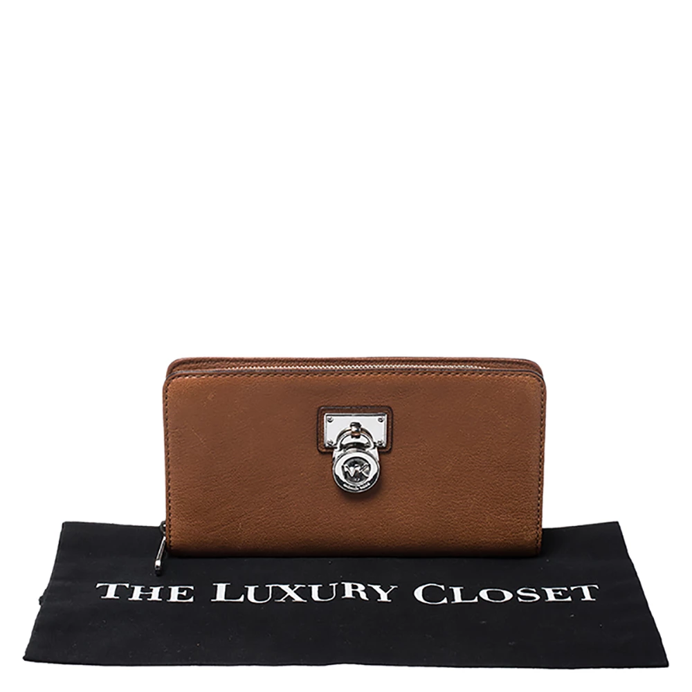 Michael Kors Brown Leather Hamilton Zip Around Wallet For Women - Image 9