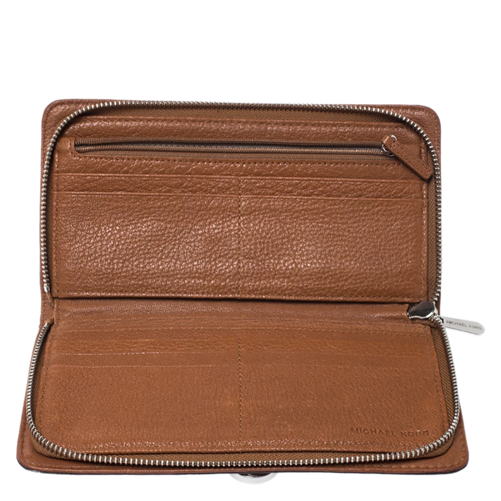 Michael Kors Brown Leather Hamilton Zip Around Wallet For Women - Image 2