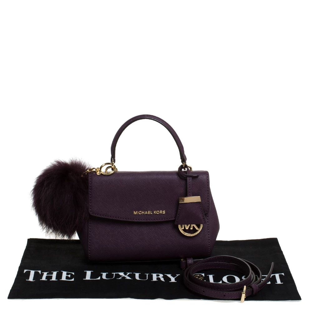Michael Kors Purple Leather Extra Small Ava Crossbody Bag W/ Charm For Women - Image 9