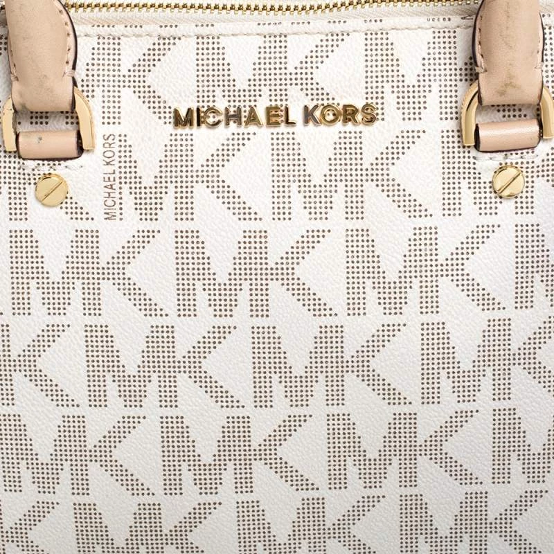 MICHAEL Michael Kors Beige Signature Coated Canvas Cindy Dome Satchel For Women - Image 5