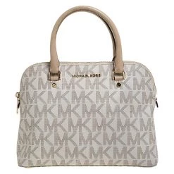 MICHAEL Michael Kors Beige Signature Coated Canvas Cindy Dome Satchel For Women