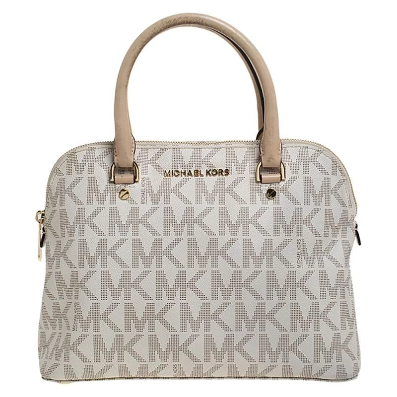 MICHAEL Michael Kors Beige Signature Coated Canvas Cindy Dome Satchel For Women