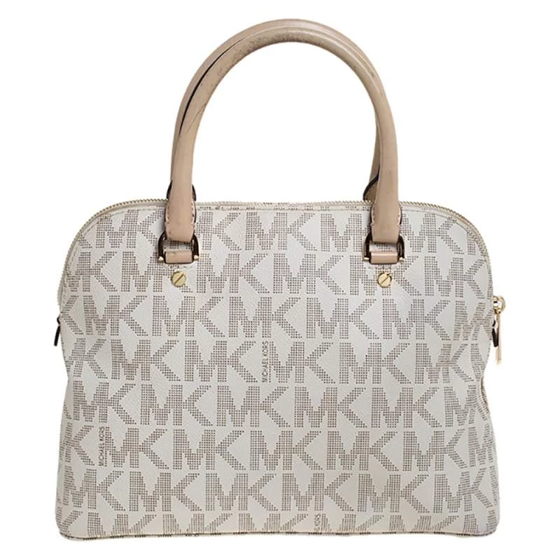 MICHAEL Michael Kors Beige Signature Coated Canvas Cindy Dome Satchel For Women - Image 4
