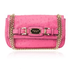 Michael Kors Pink Ostrich Embossed Shoulder Flap Bag For Women