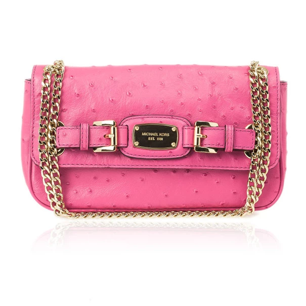 Michael Kors Pink Ostrich Embossed Shoulder Flap Bag For Women