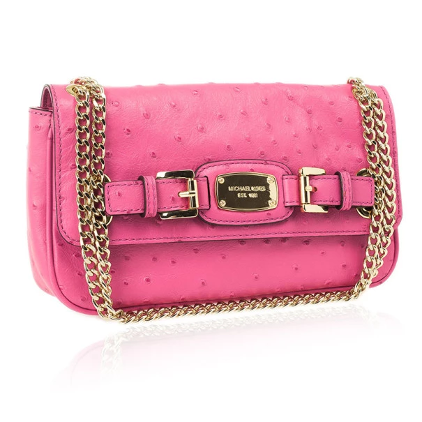 Michael Kors Pink Ostrich Embossed Shoulder Flap Bag For Women - Image 3