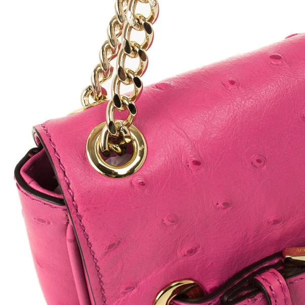 Michael Kors Pink Ostrich Embossed Shoulder Flap Bag For Women - Image 6