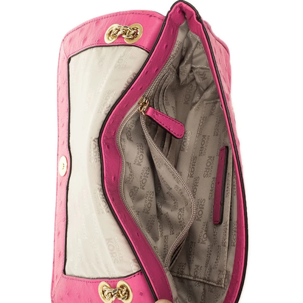 Michael Kors Pink Ostrich Embossed Shoulder Flap Bag For Women - Image 7
