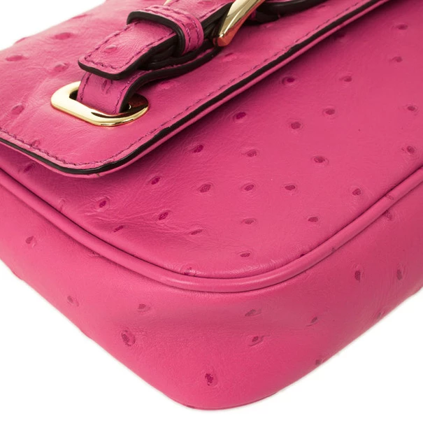 Michael Kors Pink Ostrich Embossed Shoulder Flap Bag For Women - Image 9