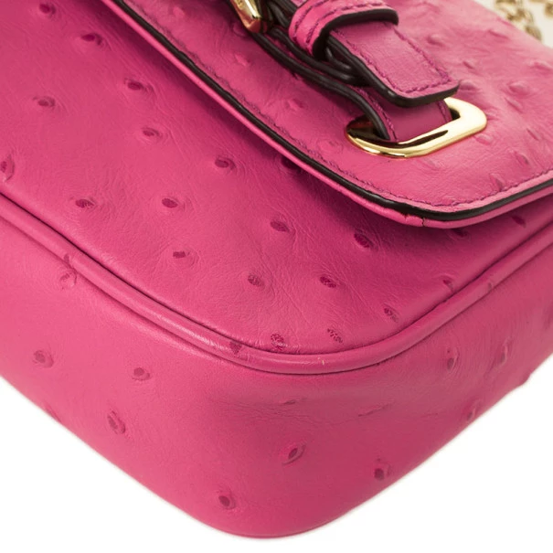 Michael Kors Pink Ostrich Embossed Shoulder Flap Bag For Women - Image 10