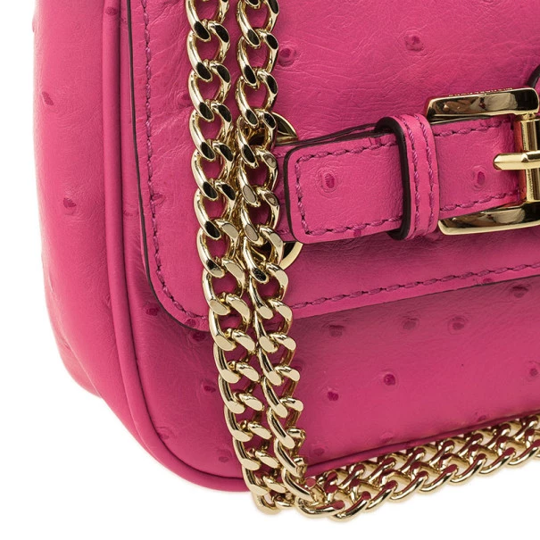 Michael Kors Pink Ostrich Embossed Shoulder Flap Bag For Women - Image 11