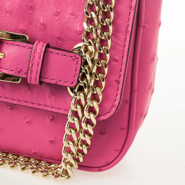 Michael Kors Pink Ostrich Embossed Shoulder Flap Bag For Women - Image 12