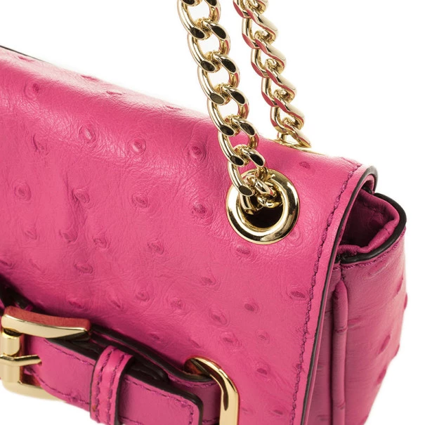 Michael Kors Pink Ostrich Embossed Shoulder Flap Bag For Women - Image 14