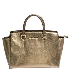 MICHAEL Michael Kors Gold Leather Large Selma Satchel For Women
