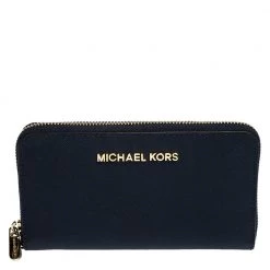Michael Kors Blue Leather Zip Around Wristlet Wallet For Women