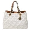 MICHAEL Michael Kors Off White Coated Canvas Small Cynthia Tote For Women