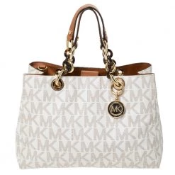 MICHAEL Michael Kors Off White Coated Canvas Small Cynthia Tote For Women