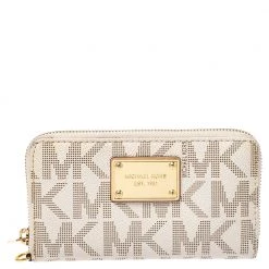 Michael Kors Beige Coated Canvas Zip Around Wallet For Women